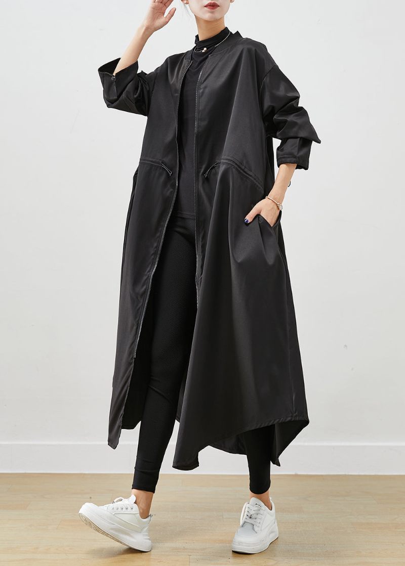 Fransk Svart Överdimensionerad Dragsko Spandex Trench Fall - Trenchcoats för kvinnor