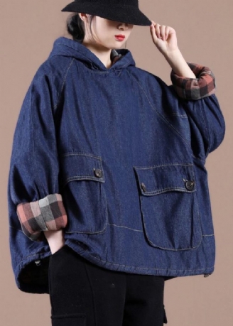 Franska Denim Blå Kläder För Kvinnor Huvfickor Oversized Spring Tops