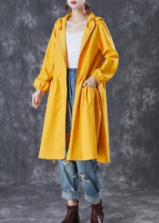 Franska Gula Hooded Pockets Trench Coats Fall