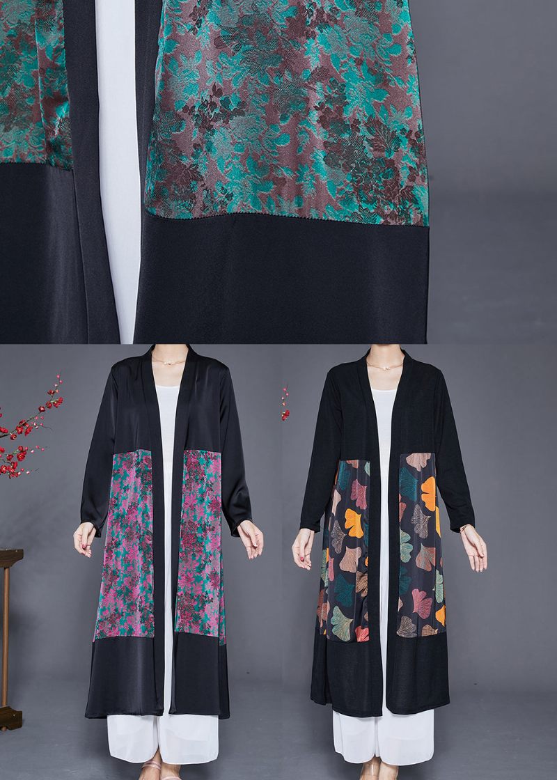 Franska Lila Oversized Patchwork Drapering Silk Cardigans Höst - Koftor för kvinnor