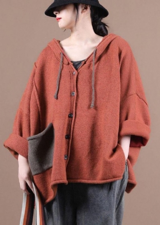 Franska Röda Fickor Casual Sweater Coat