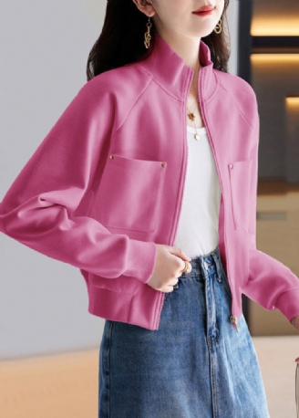 Franska Rosa Zip Up-fickor Bomull Coat Ytterkläder Spring