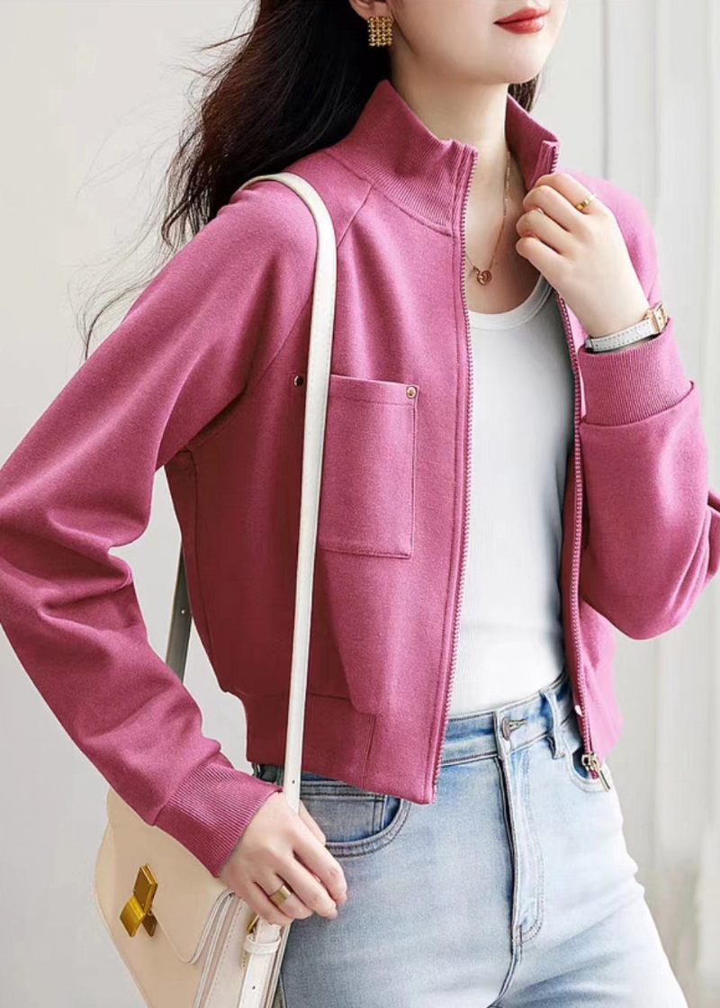 Franska Rosa Zip Up-fickor Bomull Coat Ytterkläder Spring - Vinterkappor för kvinnor