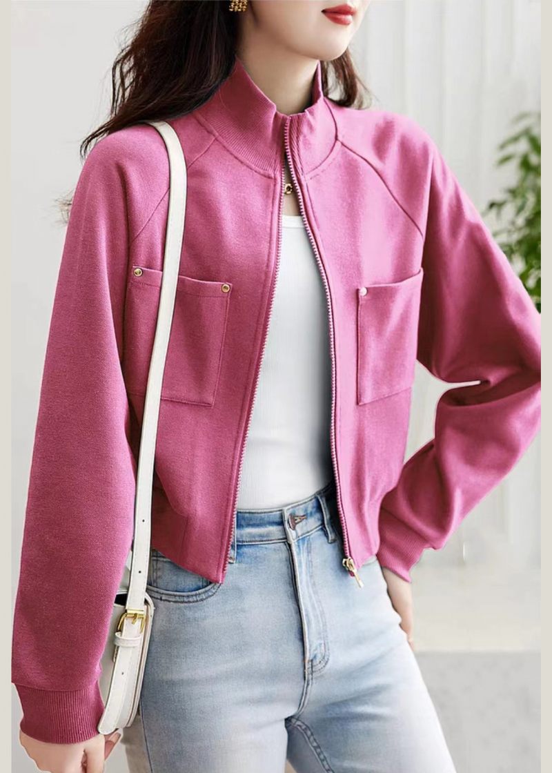 Franska Rosa Zip Up-fickor Bomull Coat Ytterkläder Spring - Vinterkappor för kvinnor