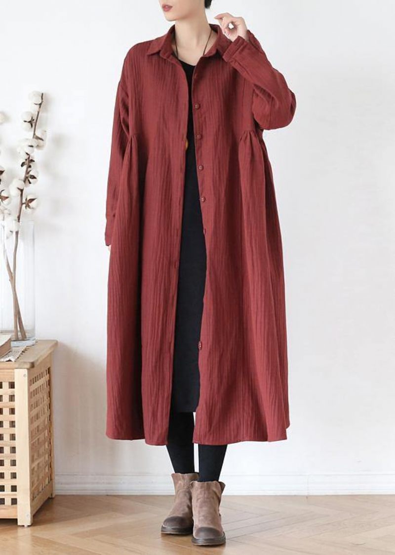 Franskt Kavaj Cinched Fin Trenchcoat Röd Plus Size Kläder Ytterkläder