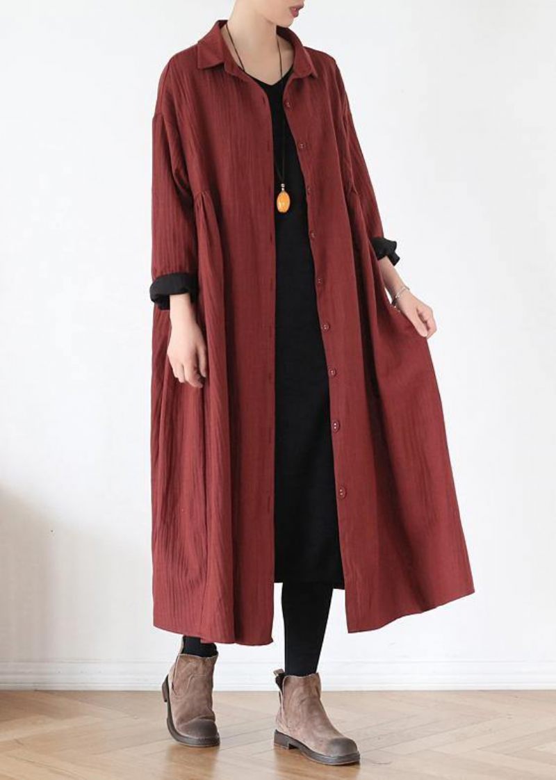 Franskt Kavaj Cinched Fin Trenchcoat Röd Plus Size Kläder Ytterkläder - Röd