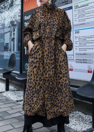 French Leopard Plus Size Trenchcoat Gåvor Höstkappa Med Dragkedja