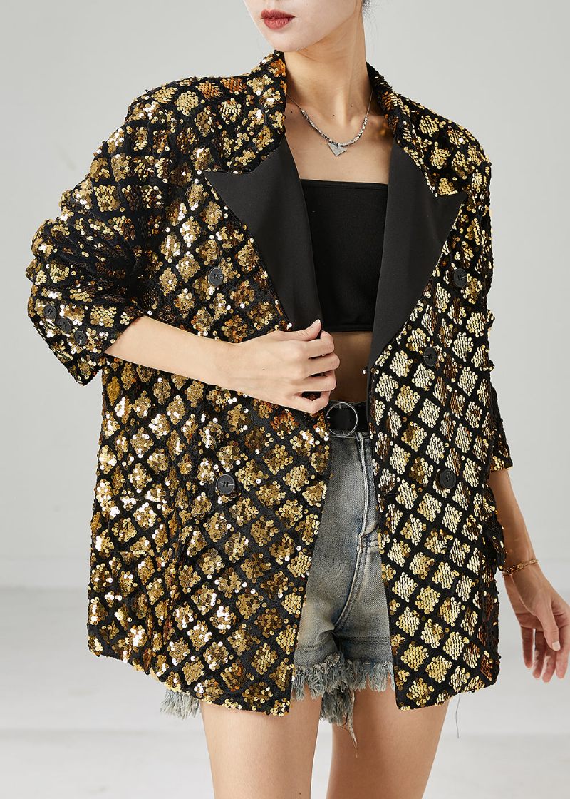 Golden Paljetter Coat Oversized Double Breast Spring