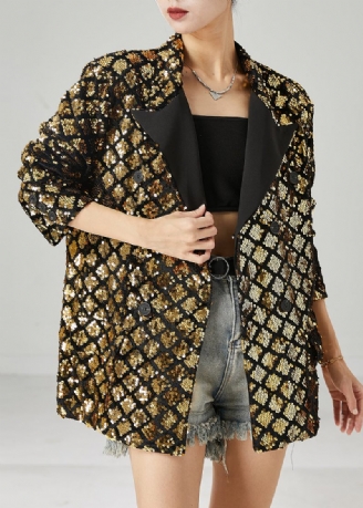 Golden Paljetter Coat Oversized Double Breast Spring