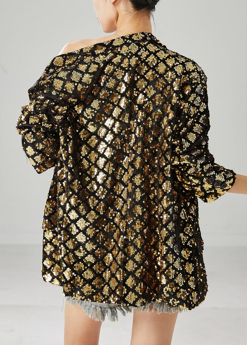 Golden Paljetter Coat Oversized Double Breast Spring - Vinterkappor för kvinnor