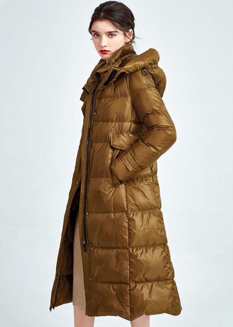 Golden Thick Duck Down Puffer Jacka Dragsko Sashes Winter - Gyllene