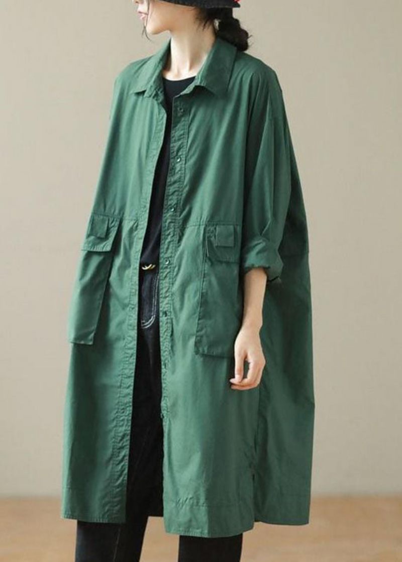 Gröna Fickor Patchwork-knapp Mid Trench Coat Fall - Grön