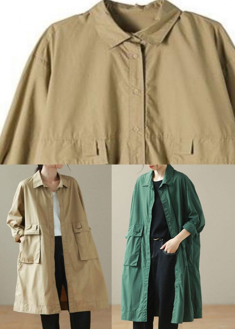 Gröna Fickor Patchwork-knapp Mid Trench Coat Fall - Grön