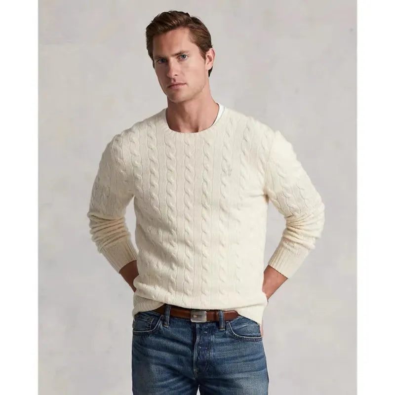 Hästtröja För Män Solid Casual Pull Homme Herrtröja - Beige