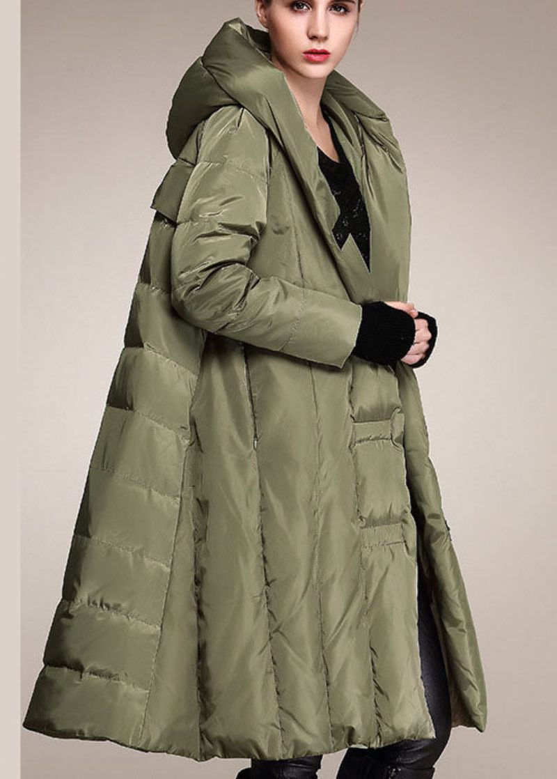 Handgjord Army Green Casual Winter Duck Down Kappa Med Huva - Armégrön