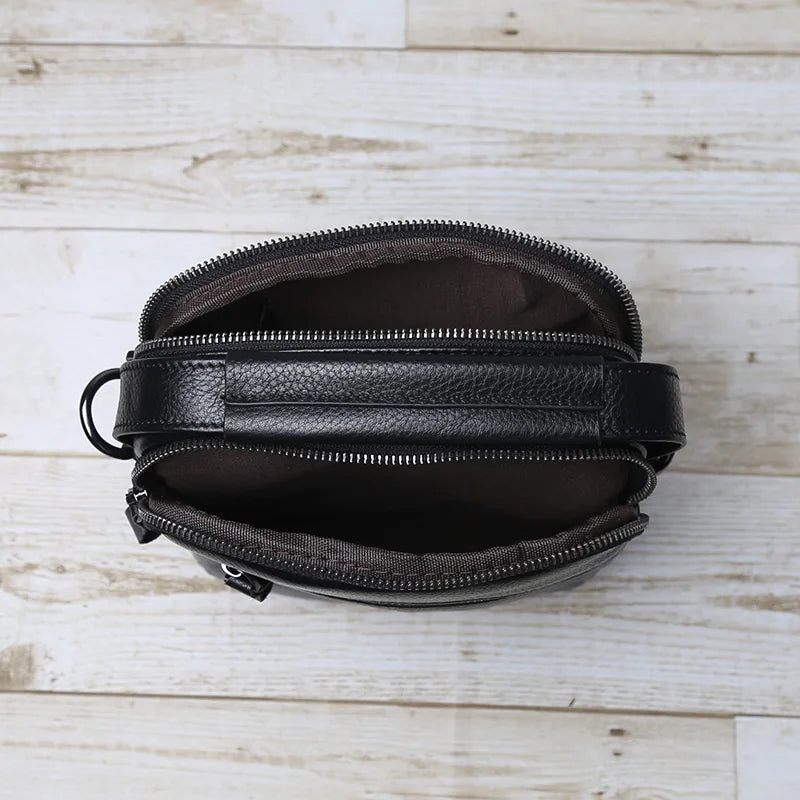 Handgjord Axelväska För Män Läder Crossbody Förvaringsväska Casual Retro - Svart