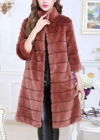 Handgjord Brick Red Oversized Tjock Fuzzy Fur Fluffy Coat Half Sleeve