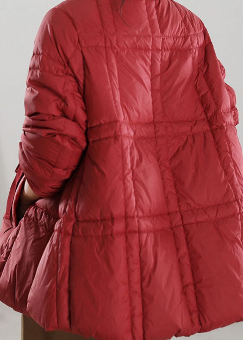 Handgjord Röd V-ringad Midja Duck Down Coat Winter - Röd