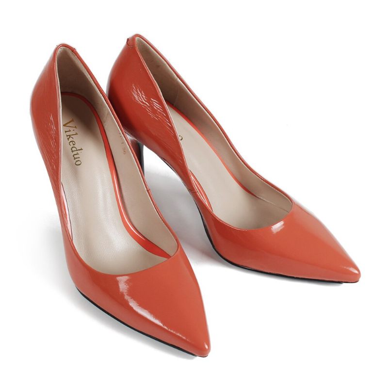 Handgjorda Äkta Läderskor Original Party Bröllopssko Dam Högklackat Pumps - 9 Cm - Orange