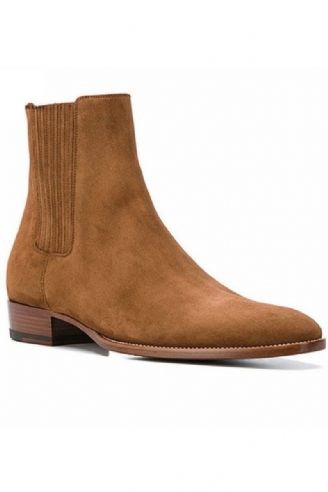 Handgjorda Kil Spetsiga Tå Företag High End Casual Chelsea Boots Mocka Brun Man Designer Läder