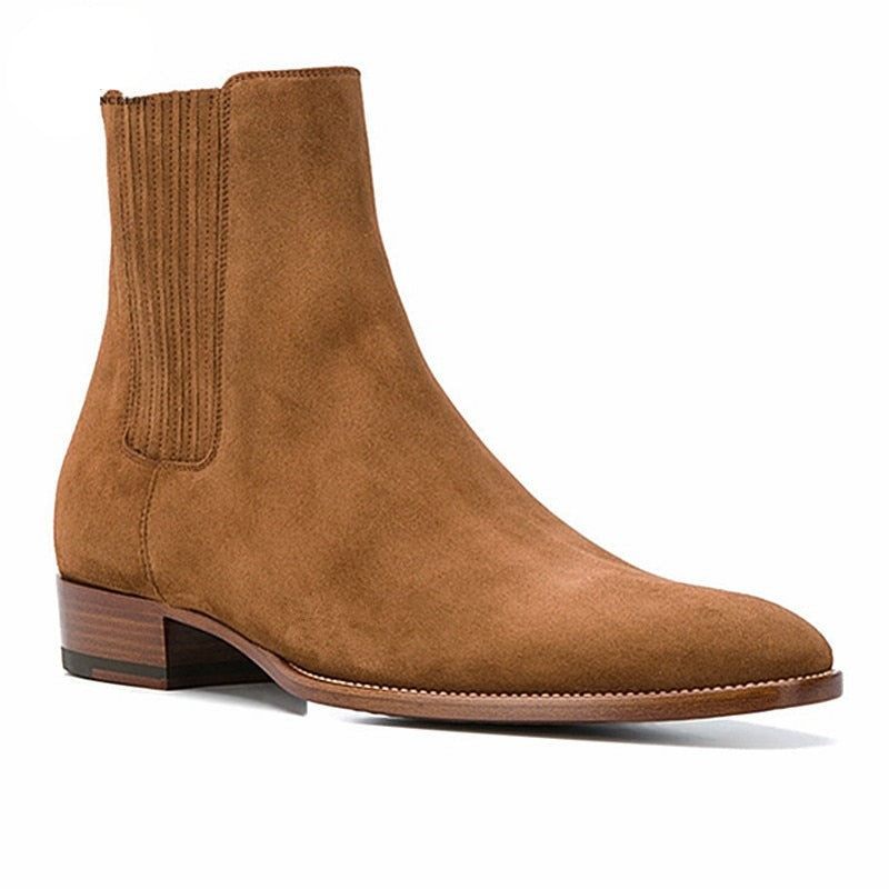 Handgjorda Kil Spetsiga Tå Företag High End Casual Chelsea Boots Mocka Brun Man Designer Läder - Brun