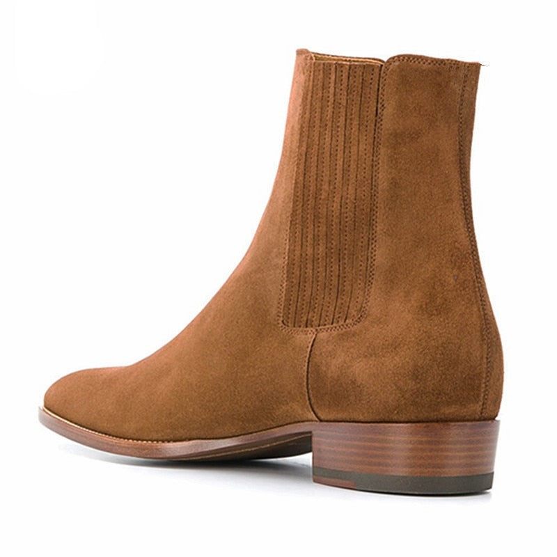 Handgjorda Kil Spetsiga Tå Företag High End Casual Chelsea Boots Mocka Brun Man Designer Läder - Brun