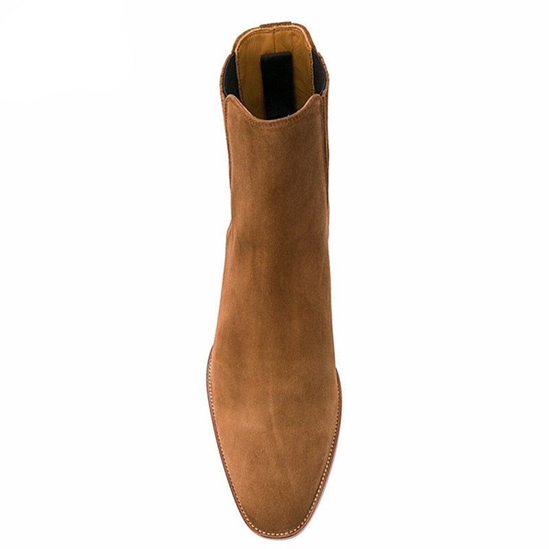 Handgjorda Kil Spetsiga Tå Företag High End Casual Chelsea Boots Mocka Brun Man Designer Läder - Brun