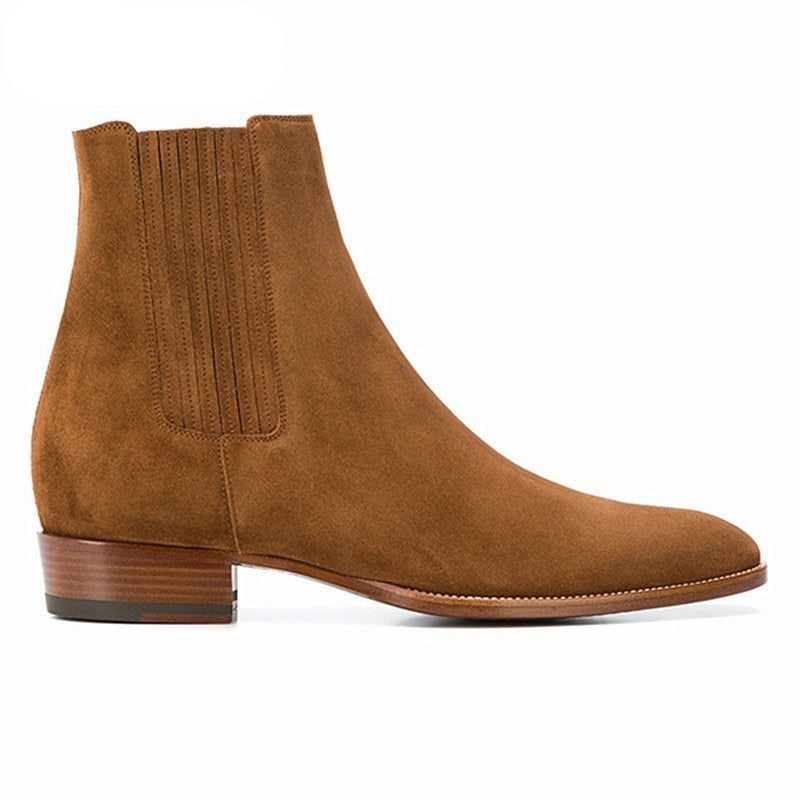 Handgjorda Kil Spetsiga Tå Företag High End Casual Chelsea Boots Mocka Brun Man Designer Läder - Brun