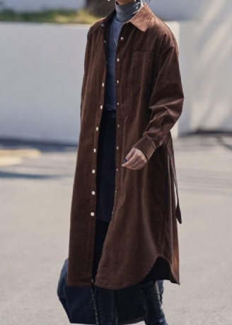 Handgjorda Lapel Button Down Trenchcoat Choklad Midi Coat