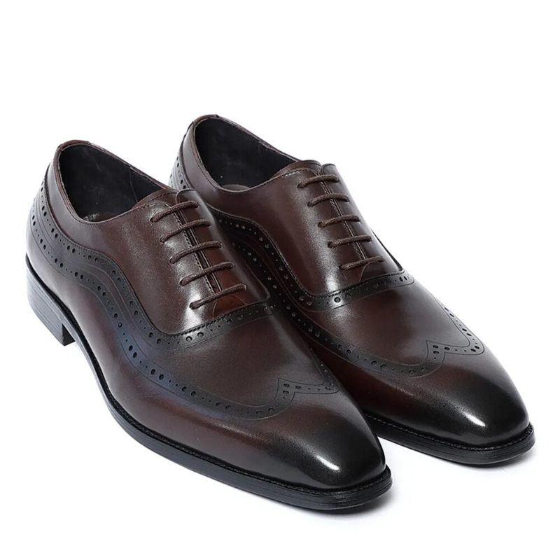 Handgjorda Män Äkta Original Leather Classic Brogue Oxford Skor - Svart