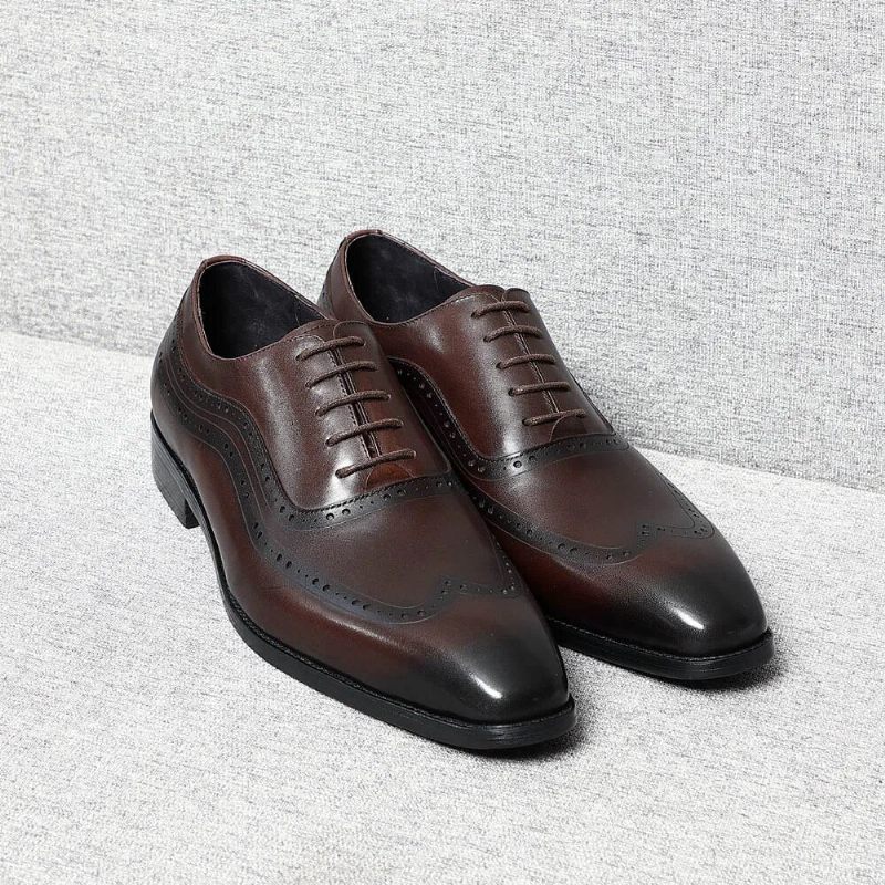 Handgjorda Män Äkta Original Leather Classic Brogue Oxford Skor - Svart