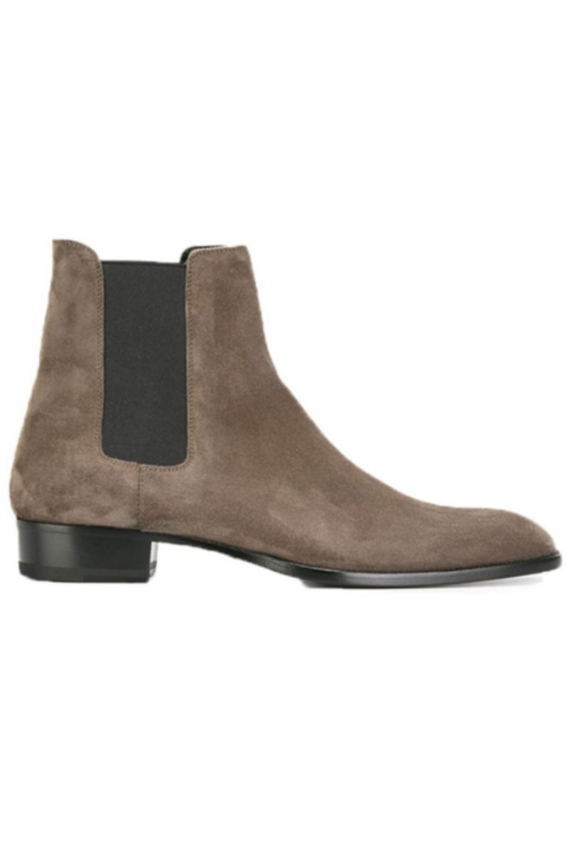 Handgjorda Winter Chelsea Mocka Boots Lyx Slip On Slim Fit Coola Män Stövlar