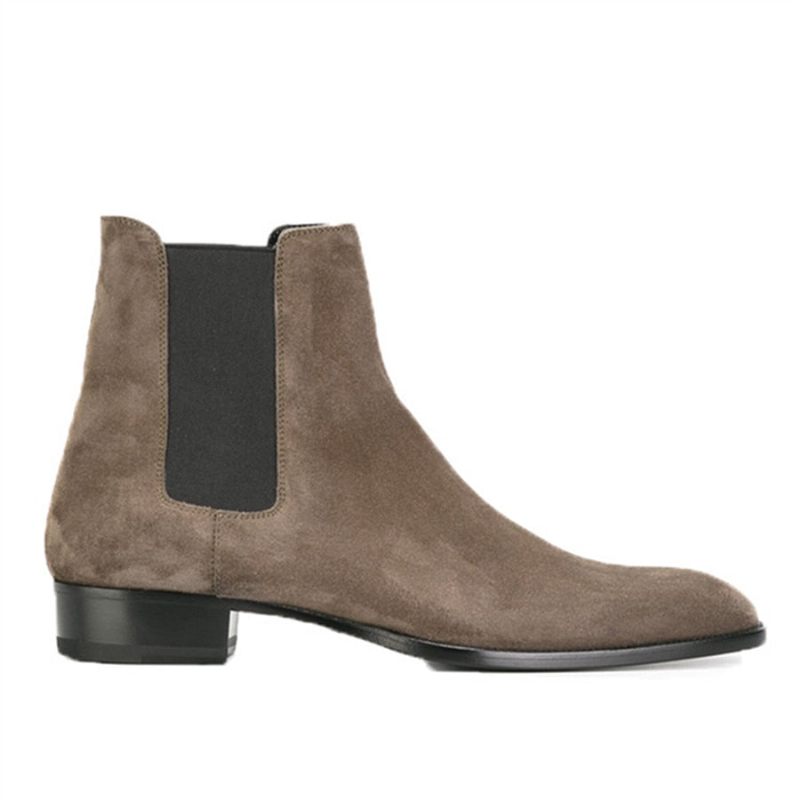 Handgjorda Winter Chelsea Mocka Boots Lyx Slip On Slim Fit Coola Män Stövlar - Brun