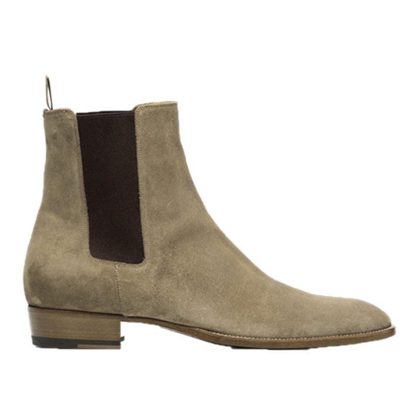 Handgjorda Winter Chelsea Mocka Boots Lyx Slip On Slim Fit Coola Män Stövlar - Brun