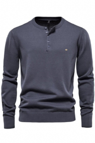 Henley Collar Herrtröjor 100 % Bomull Enfärgad Casual Nya Höst Tunna Högkvalitativa Tröjor För Herr