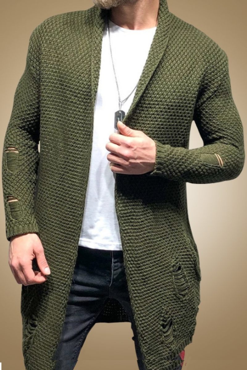 Herr Cardigan Sweater Casual Stickade Tröjor Kappa Toppar Streetwear Mellanlång Tröja Jumper Kläder - Marin