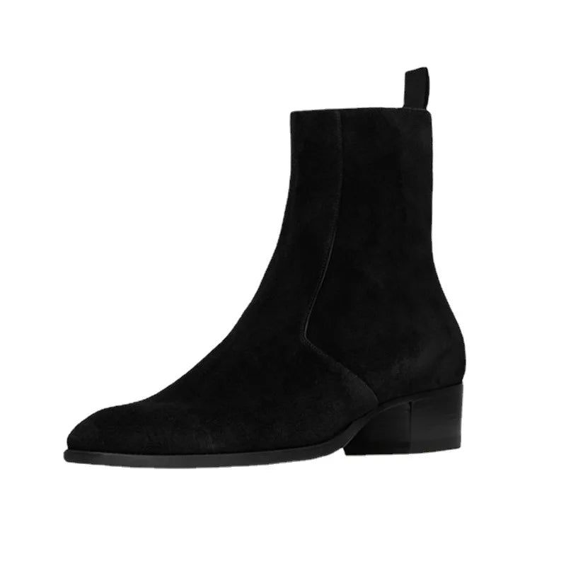 Herr Chelsea Boots Handgjorda Spetsiga Tå Mellan Klack Business Zip Ankel - Svart