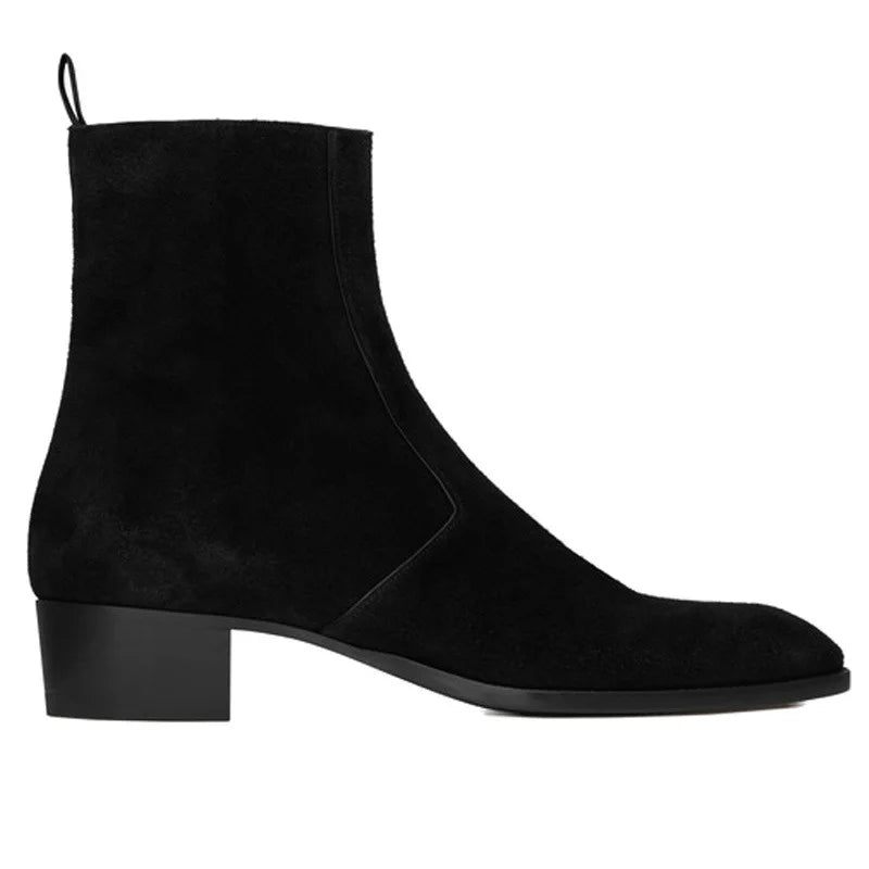 Herr Chelsea Boots Handgjorda Spetsiga Tå Mellan Klack Business Zip Ankel - Svart