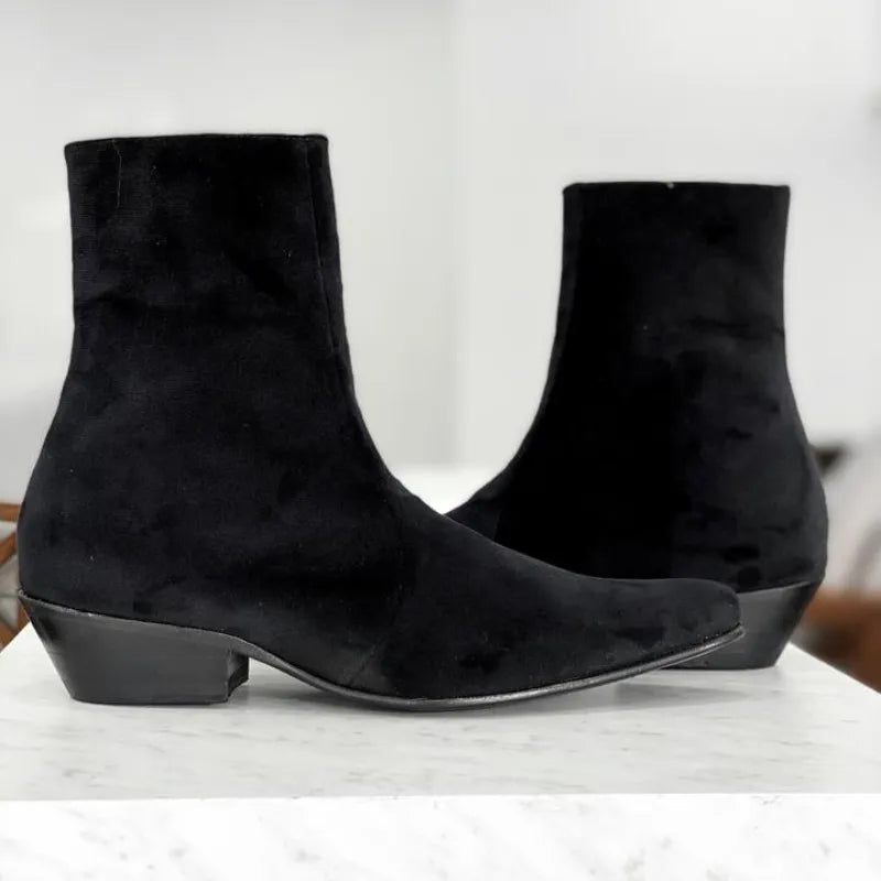 Herr Chelsea Boots Handgjorda Spetsiga Tå Mellan Klack Business Zip Ankel - Svart