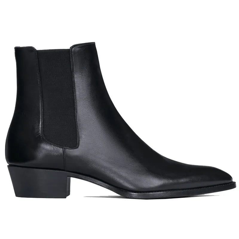 Herr Chelsea Boots Handgjorda Svarta Business Casual Klassiska Mellanklackade Herrstövlar - Svart