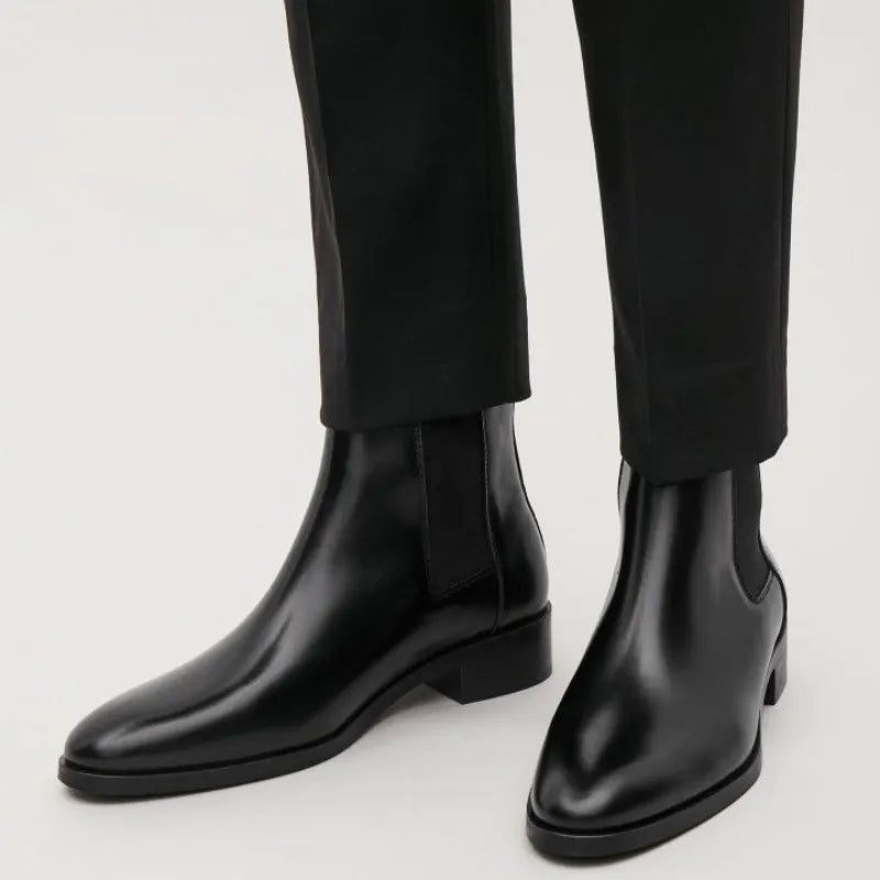 Herr Chelsea Boots Handgjorda Svarta Business Casual Klassiska Mellanklackade Herrstövlar - Svart