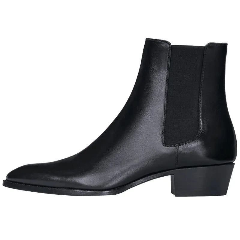 Herr Chelsea Boots Handgjorda Svarta Business Casual Klassiska Mellanklackade Herrstövlar - Svart