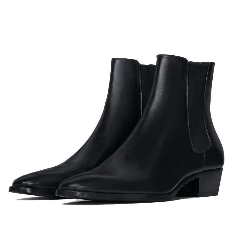 Herr Chelsea Boots Handgjorda Svarta Business Casual Klassiska Mellanklackade Herrstövlar - Svart