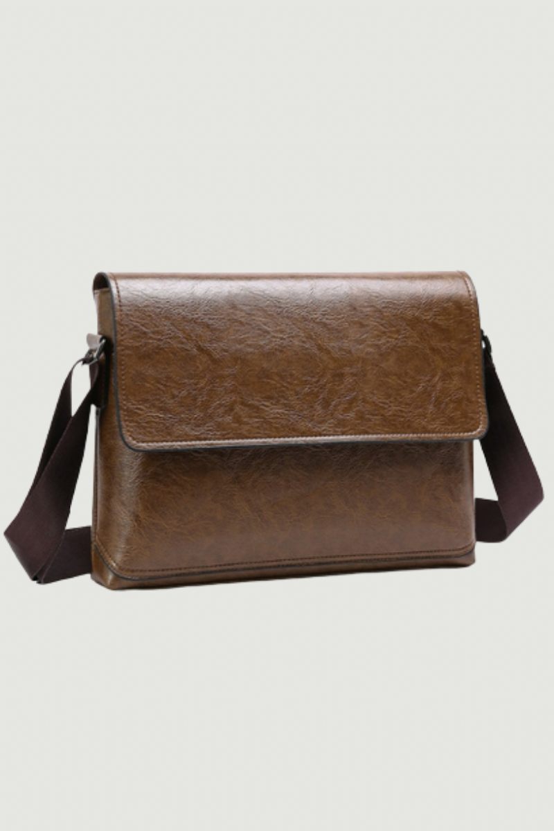 Herr Läderhandväska Axelväskor Man Business Casual Crossbody-väska Multifunktionell Solid Messenger Bag-väska