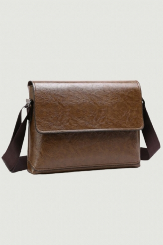 Herr Läderhandväska Axelväskor Man Business Casual Crossbody-väska Multifunktionell Solid Messenger Bag-väska