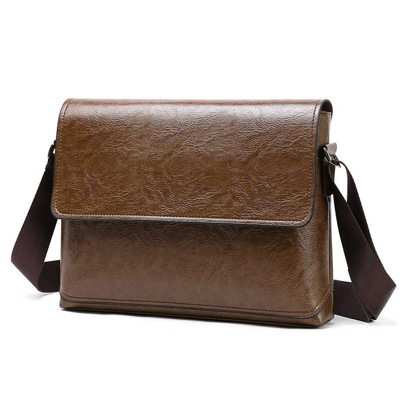 Herr Läderhandväska Axelväskor Man Business Casual Crossbody-väska Multifunktionell Solid Messenger Bag-väska - Ljusbrun