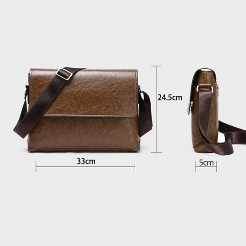 Herr Läderhandväska Axelväskor Man Business Casual Crossbody-väska Multifunktionell Solid Messenger Bag-väska - Ljusbrun