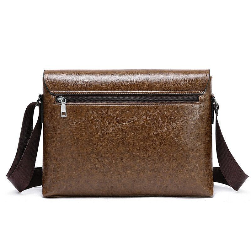 Herr Läderhandväska Axelväskor Man Business Casual Crossbody-väska Multifunktionell Solid Messenger Bag-väska - Ljusbrun