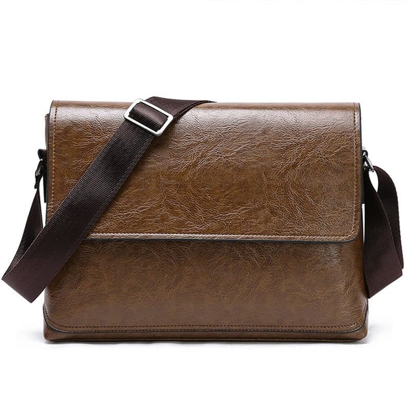 Herr Läderhandväska Axelväskor Man Business Casual Crossbody-väska Multifunktionell Solid Messenger Bag-väska - Ljusbrun