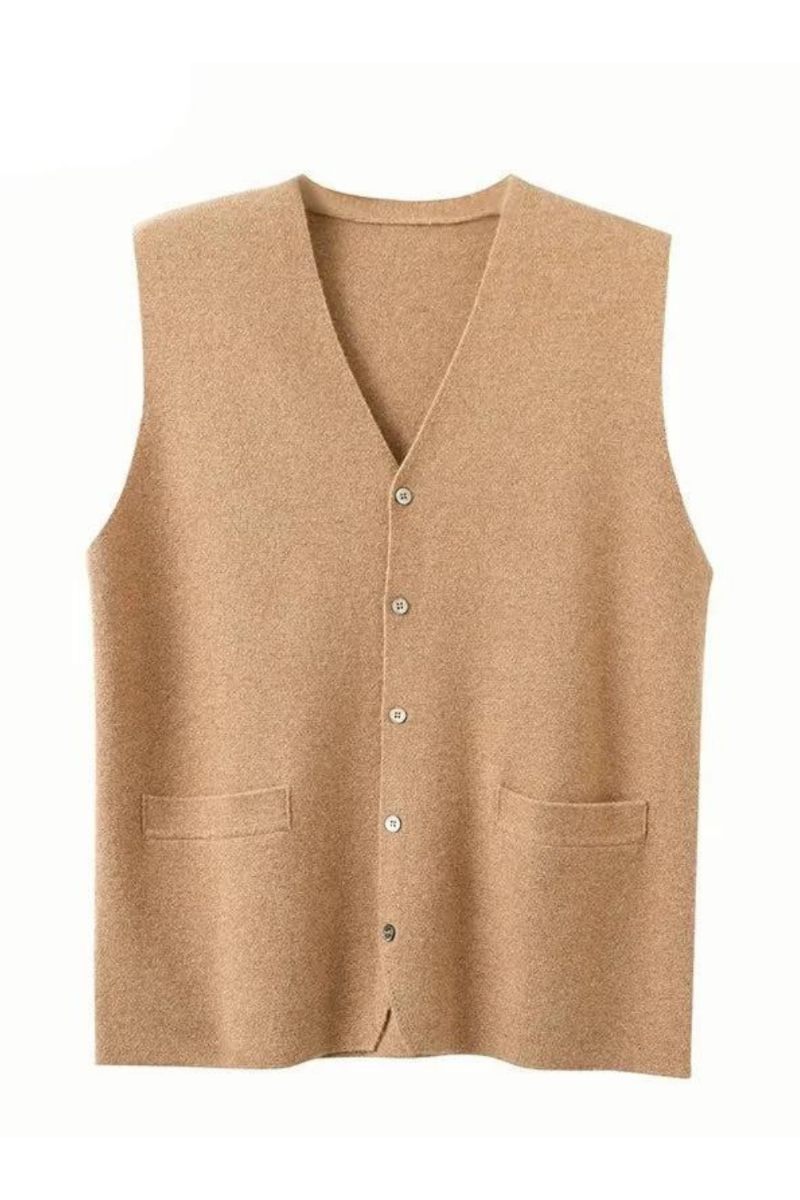 Herr Pure Cashmere Cardiganväst Höst Vinter V-ringad Ung Stickad Topp High-end Jacka Väst Casual Ärmlös Tröja - Blå